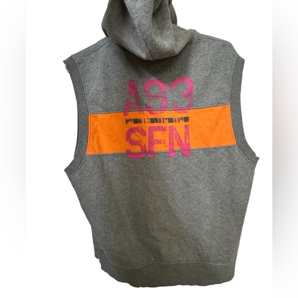 American Rag Hoodie Vest San Francisco CA SFN Phys Ed Pink Text Men’s XL - Picture 2 of 10